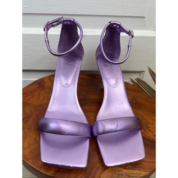 MARC FISHER LTD Womens Size 8M Metallic Purple Square Toe Ankle Strap Heels - Picture 2 of 11
